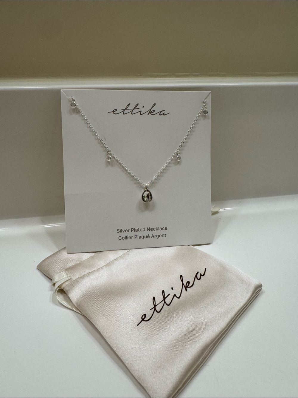 ettika Silver Plated Teardrop Pendant Necklace - Silver